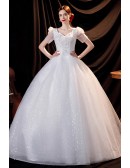 Princess Ballgown Bling Wedding Dress with Bubble Sequined Sleeves