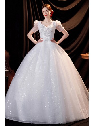 Princess Ballgown Bling Wedding Dress with Bubble Sequined Sleeves