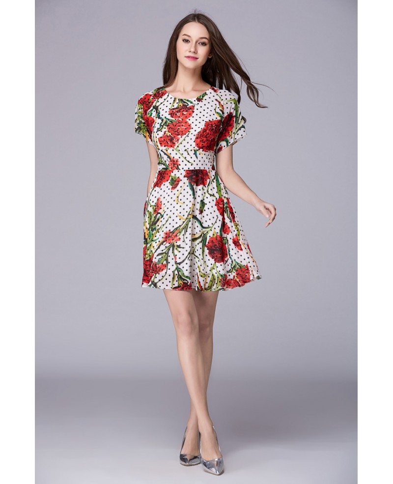 Summer Floral Print Chiffon Short Weeding Guest Dress With Sleeves # ...