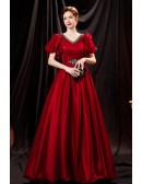 Formal Beaded Vneck Ballgown Evening Dress with Bubble Sleeves