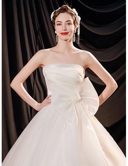 Strapless Ballgown Pleated Wedding Dress Princess with Big Bow Knot