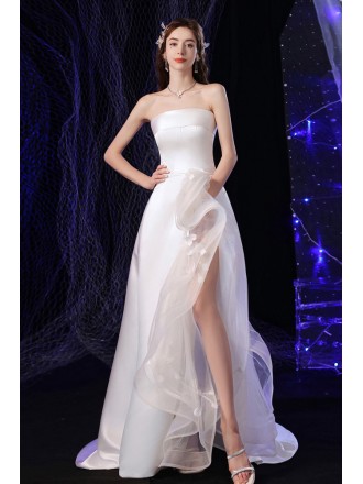 Fun Ruffled Strapless Simple Wedding Dress For Destination Weddings