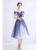 Fantasy Ombre Blue Sequins Short Knee Length Prom Dress For Teens