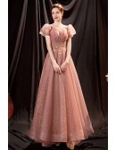 Formal Bling Tulle Gorgeous Aline Prom Dress with Short Sleeves