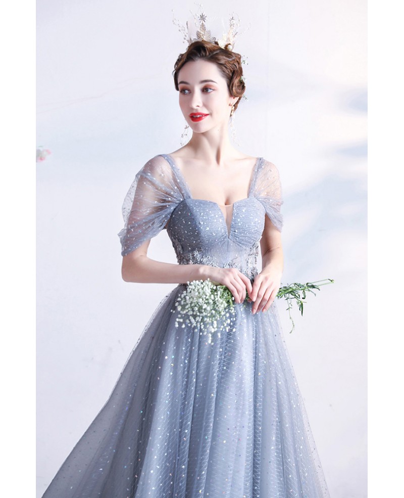 Dreamy Mist Blue Tulle Long Prom Dress with Appliques Wholesale #T74022 ...