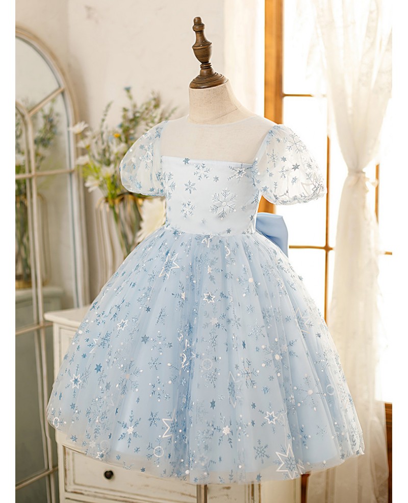 Lovely Sky Blue Sequined Stars Girls Pageant Gown Party Dress with ...