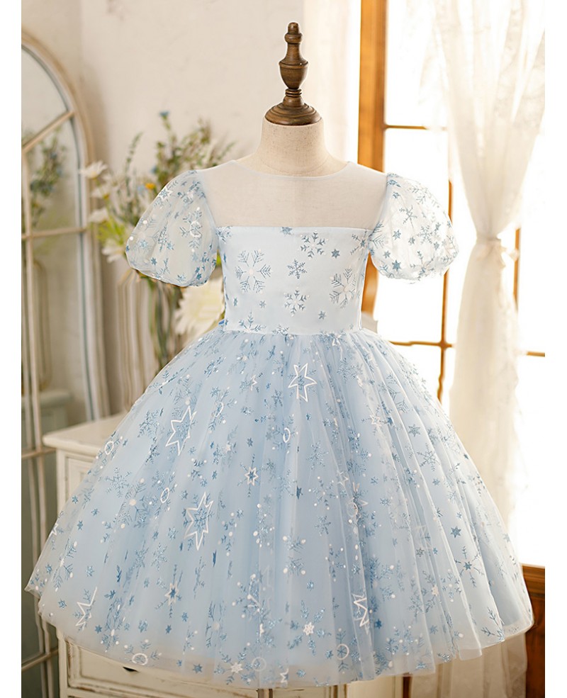 Lovely Sky Blue Sequined Stars Girls Pageant Gown Party Dress with ...