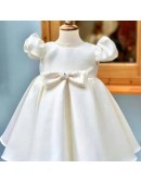 Cute Baby Girl Satin Wedding Flower Girl Dress with Butterfly Cap Sleeves