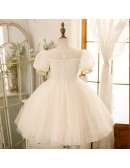 Luxury Sequined Couture Ballgown Flower Girl Dress Pageant Gown with Bubble Sleeves