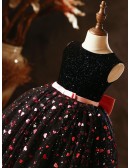 Lovely Black with Red Sweetheart Short Tulle Girls Party Dress with Bling