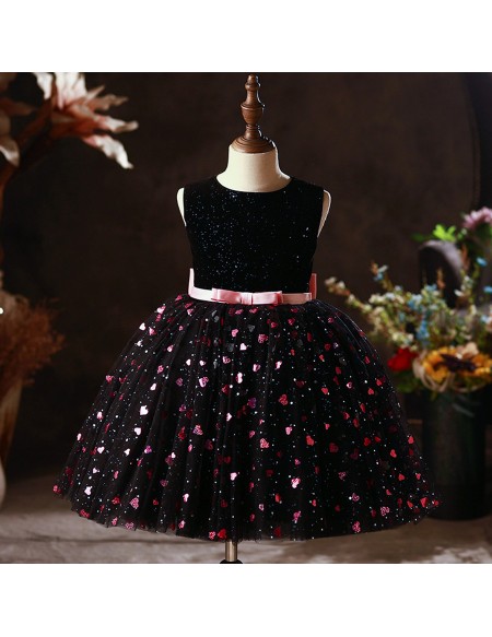 Lovely Black with Red Sweetheart Short Tulle Girls Party Dress with Bling