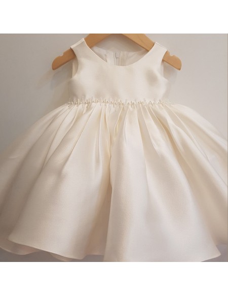 Simple Ruffled Ballgown Couture Wedding Flower Girl Dress with Beadings
