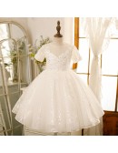 Couture Bling Sequined Ballgown Flower Girl Dress with Short Sleeves