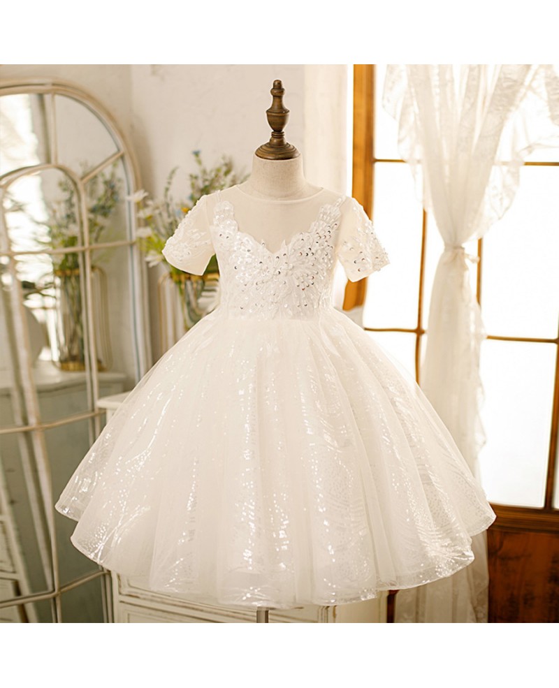 Rich Embroidered Corset Short Sleeves First Communion Gown FM063 – Sparkly  Gowns
