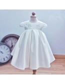 Simple Satin Baby Girls Flower Girl Dress Baptism with Cap Sleeves