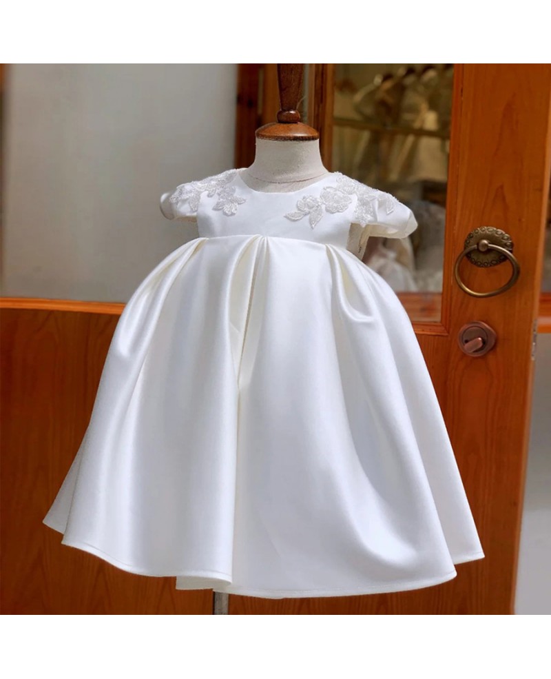 Girls Communion Dresses | White Sleeveless V Back Drape Dress – Mia Belle  Girls