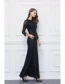 Elegant A-Line Black Lace Long Dress With Sleeves