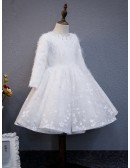Lovely Flower Lace Ballgown Winter Wedding Flower Girl Dress with Long Sleeves