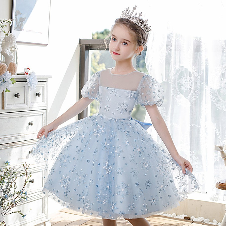 Lovely Sky Blue Sequined Stars Girls Pageant Gown Party Dress with ...