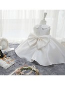 Couture Ivory Satin Ruffled Wedding Flower Girl Dress with Baby Collar