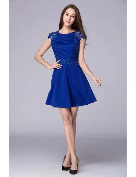 Stylish A-Line Short Homecoming Dress With Cape Sleeves Appliques Lace