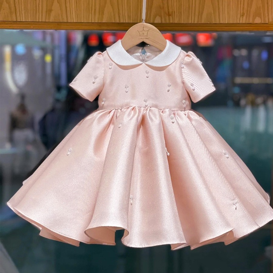 Cute Baby Collar Ruffled Little Girls Party Dress with Short Sleeves ...