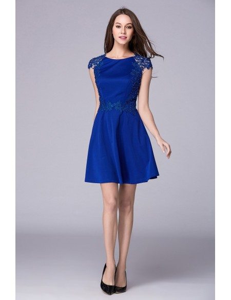 Stylish A-Line Short Homecoming Dress With Cape Sleeves Appliques Lace