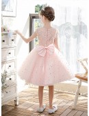 Cute Bling Tulle Pink Ballgown Girls Formal Party Dress with Beadings