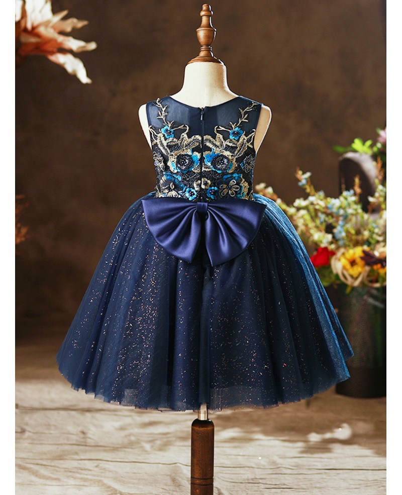 Navy Blue Short Tulle Girls Formal Party Dress with Embroidery Wholesale  #TG8041 