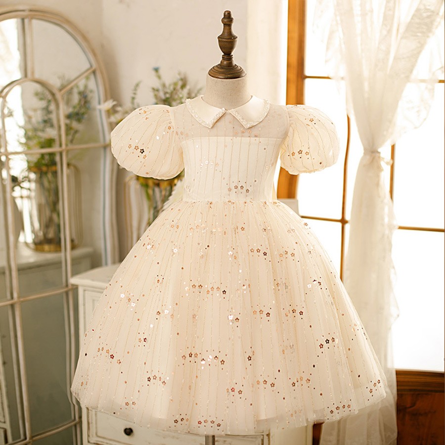 Cute Baby Collar Flowers Sequined Ballgown Girls Formal Gown with ...