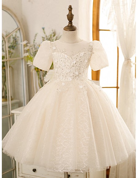 High-end Sequined Ballgown Flower Girl Dress Illusion with Short ...