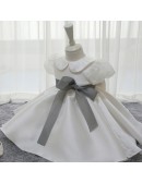 Super Cute Baby Collar Wedding Flower Girl Dress with A Sash Big Bow In Back