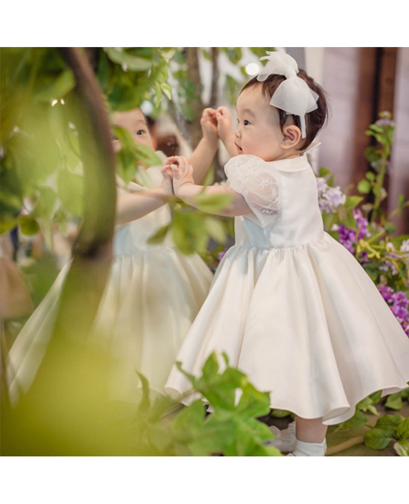 Super Cute Baby Collar Wedding Flower Girl Dress with A Sash Big Bow In ...