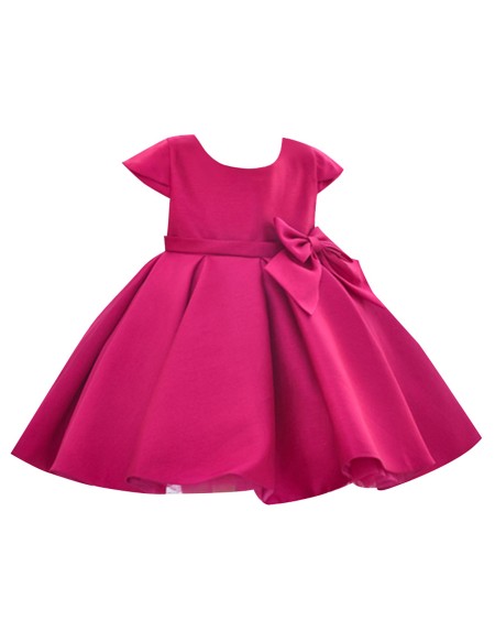 Super Cute Hot Pink Satin Flower Girl Dress For Parties with Bows