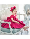 Super Cute Hot Pink Satin Flower Girl Dress For Parties with Bows