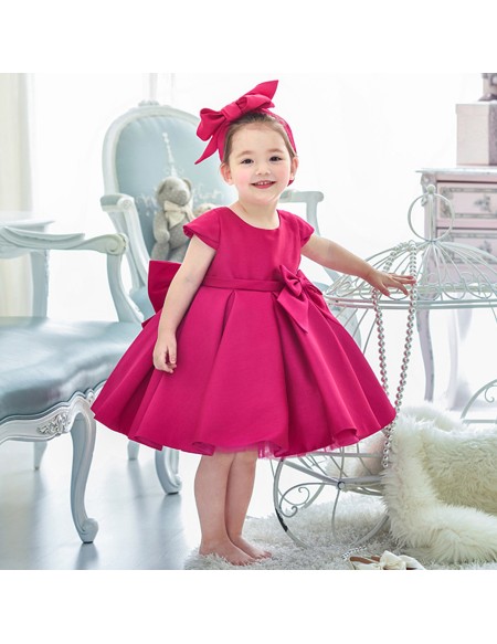Super Cute Hot Pink Satin Flower Girl Dress For Parties with Bows ...