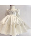 Ivory Couture Baby Girls Flower Girl Dress Baptism with Short Sleeves Embroidery