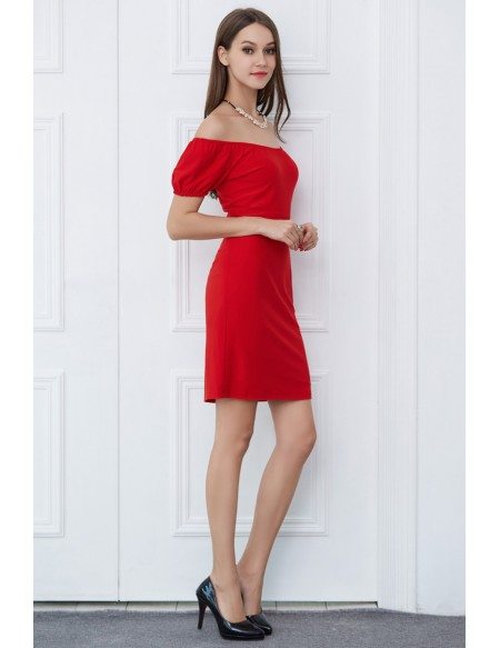 Casual Red Short Weeding Guest Dress With Sleeves
