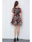 Summer Floral Print Chiffon Short Weeding Guest Dress With Sleeves