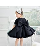 High-end Black Formal Ballgown Girls Party Dress with Bows Jeweled Neckline