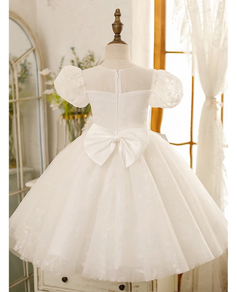 Couture Sequined Ivory Ballgown Flower Girl Dress with Sheer Bubble ...