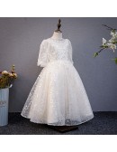 Sequined Embroidery Formal Girls Pageant Gown with Jeweled Neckline Sleeves