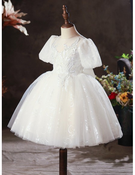 Couture Embroidered Sequins Ballgown Wedding Flower Girl Dress with Short Sleeves