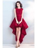 Chic High Low Burgundy Red Lace Party Prom Dress Hi Lo