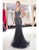 Sparkly Luxury Gold Sequin Mermaid Prom Dress With Straps