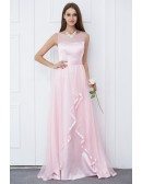 Candy Pink Feminine A-Line Satin Tulle Long Prom Dress With Ruffle
