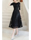 Modest Lace Half Sleeve Party Dress Tea Length