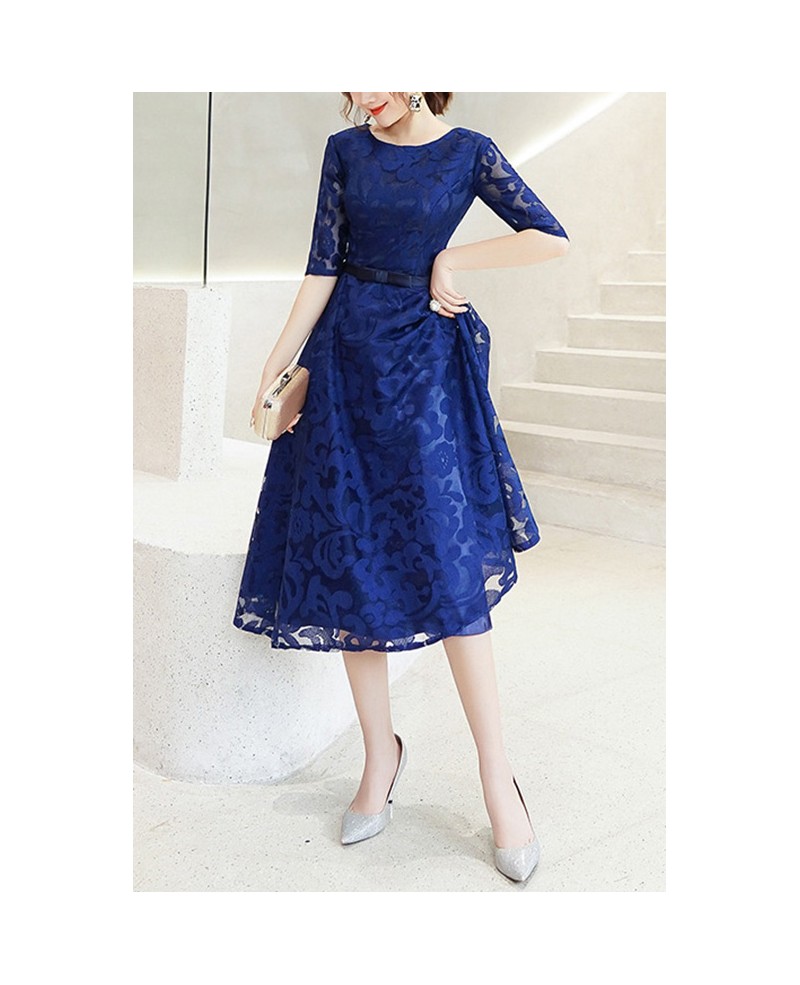 Modest Lace Half Sleeve Party Dress Tea Length #J1707 - GemGrace.com
