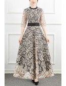 Retro Tea Length Lace Wedding Party Dress With Half Sleeves