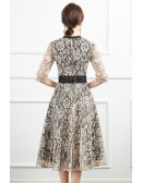 Retro Tea Length Lace Wedding Party Dress With Half Sleeves